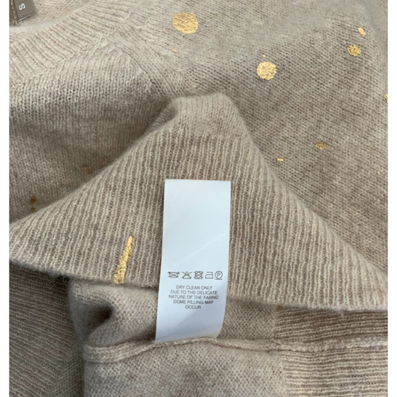 Brodie Fine Cashmere Sweater Size S Beige with Gold Paint Splatter Design - Picture 8 of 9